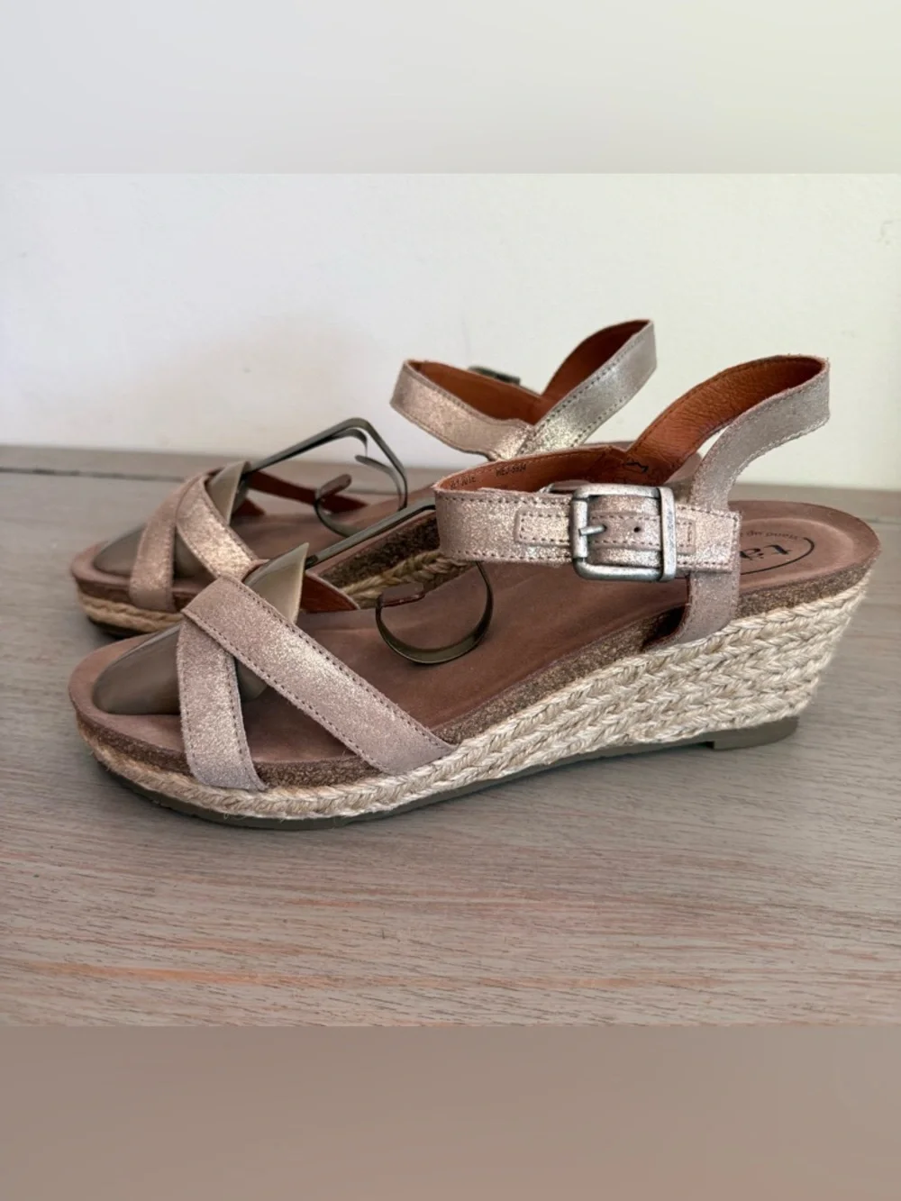 Taos Hey Jute Trulie Wedge Espadrille Sandals Champagne Ankle Strap EU 42 US 11